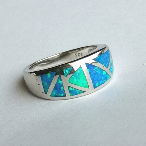 New, Sterling Silver Blue Opal  Mosaic Ring sz 6 - Picture 7 of 9